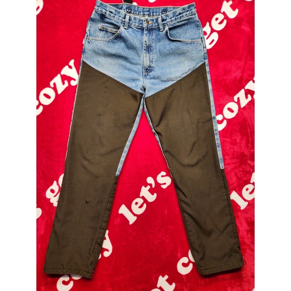 Wrangler Rugged Wear Mens 34x32 Two Tone Jeans Denim Brown Panel Workwear Pants